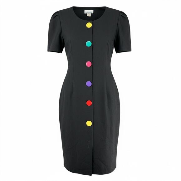 Periwinkle Dresses & Skirts - Vintage 90s Black Midi Dress Color Button Mod Minimalist Art Teacher